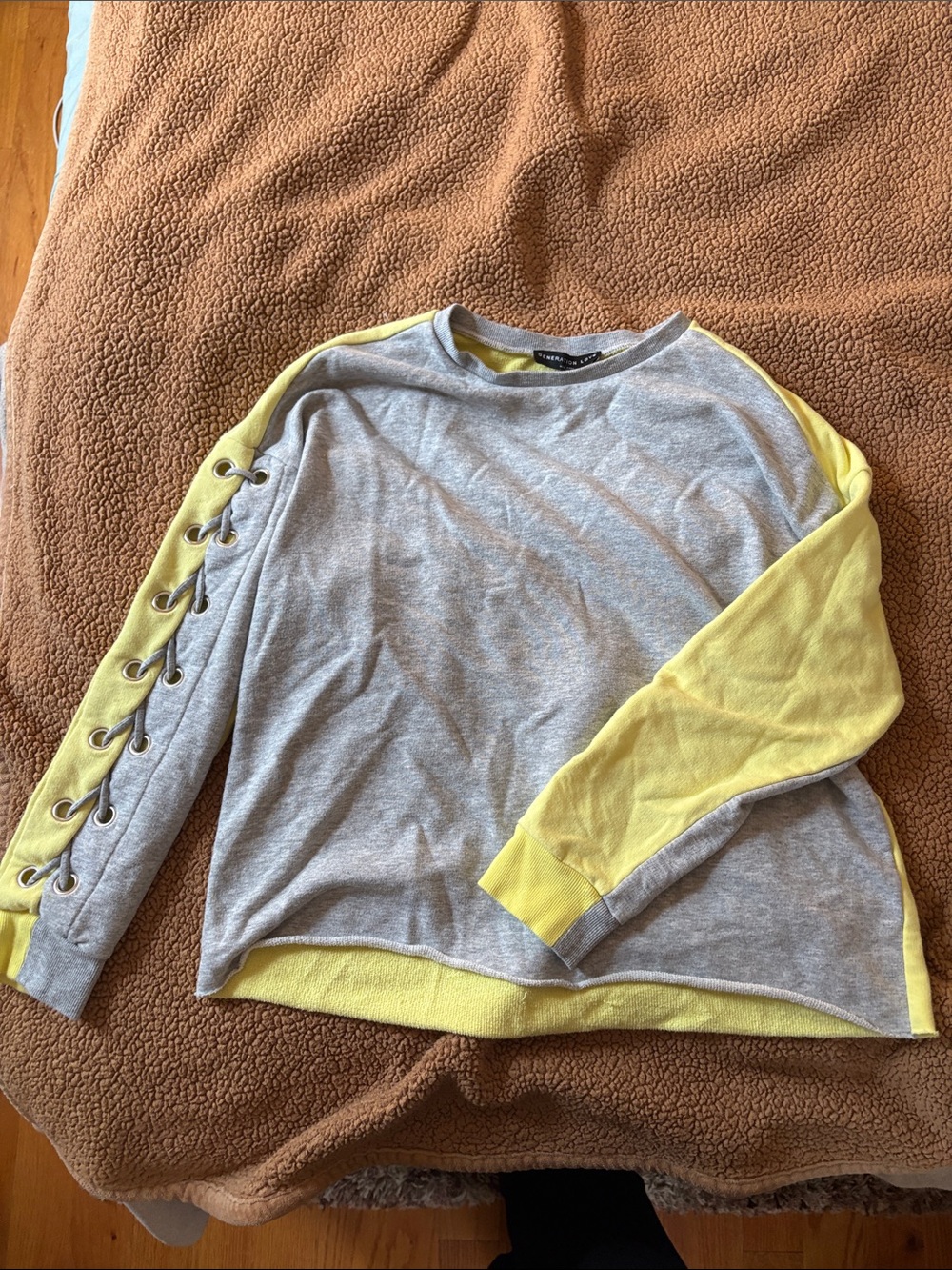Generation Love Gray & Yellow Lace-Up Sleeve Sweatshirt